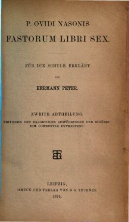 Fastorum libri sex : Für die Schule erklärt, 2