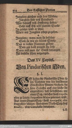 Das XV. Capitel, Von Pindarischen Oden