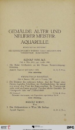 Gemälde alter und neuerer meister. Aquarelle (Nr. 1-80)