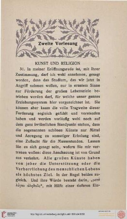 Zweite Vorlesung: Kunst und Religion