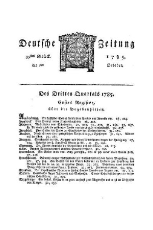 Des Dritten Quartals 1785 : erstes Register ; über die Begebenheiten