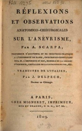 Réflexions et observations anatomico-chirurgicales sur l'anévrisme