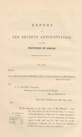 Report on the Revenue Administration of the province of Assam