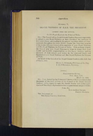 5. Silver Wedding of H.R.H. the President.