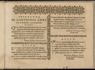 Epigramma In Cantiones Christophori Damantii Musici