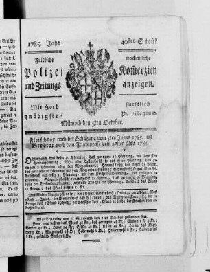 40tes Stück., Ausgabe vom 5. Oktober 1785