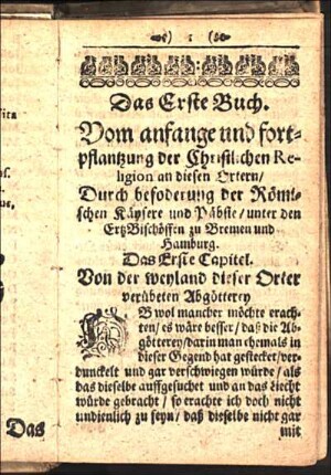 Das Erste Capitel. Von der weyland dieser Orter verübeten Abgötterey
