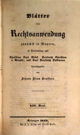 Blätter für Rechtsanwendung : zunächst in Bayern, 14. 1849