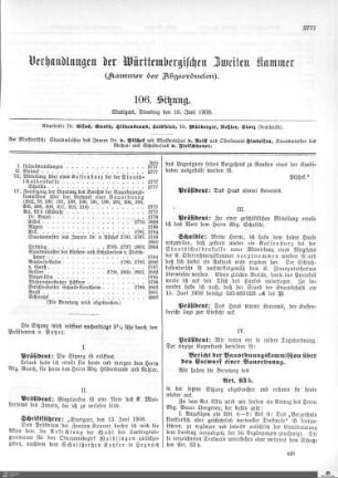 106. Sitzung, Stuttgart, 16.6.1908