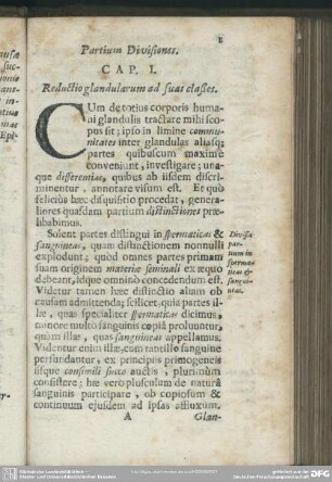 Cap. I. Reductio glandularum ad suas claßes