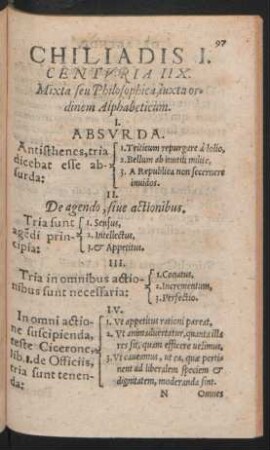 Chiliadis I. Centuria IIX. Mixta seu Philosophica iuxta ordinem Alphabeticum.