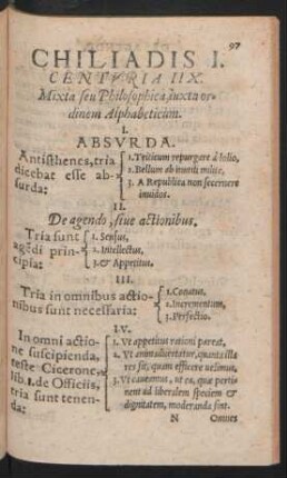 Chiliadis I. Centuria IIX. Mixta seu Philosophica iuxta ordinem Alphabeticum.