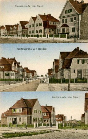 Gruß aus Liebertwolkwitz: Blumenstrtaße von Osten, Gartenstraße von Norden, Gartenstraße von Süden