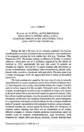 Complex predicates, ed. by Alex Alsina, Joan Bresnan, Peter Sells, Stanford, Calif. : CSLI Publ., 1997, 514 S.