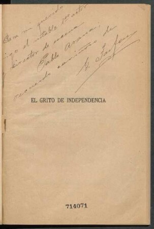 [Dedicatoria escrita a mano del autor a Pablo Araña]