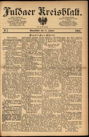 Erste Ausgabe vom Samstag, den 15. Januar 1898.