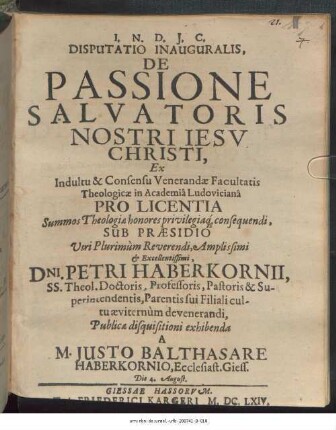 Disputatio Inauguralis, De Passione Salvatoris Nostri Jesu Christi