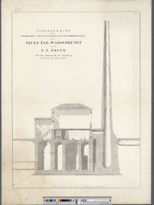 Pl. II: Durchschnitt des Reservoirs, Maschinenhauses Und Schornsteins der Neuen Elb-Wasserkunst von E. J. Smith auf dem Grasbrook bei Hamburg erbauet im Jahre 1841