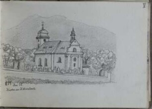 Dittersbach (Böhmische Schweiz) [Jetřichovice, Tschechien]: Kirche (Skizzenbuch Ernst Morgenstern, Bl. V)