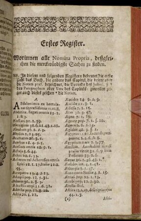 Erstes Register. Worinnen alle Nomina Propria, deßgleichen die merckwürdigste Sachen zu finden.