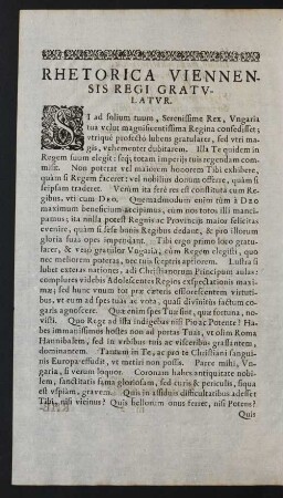 Rhetorica Viennensis Regi Gratulatur.