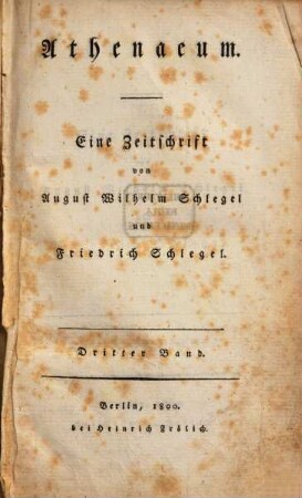 Athenaeum : eine Zeitschrift. 3. 1800