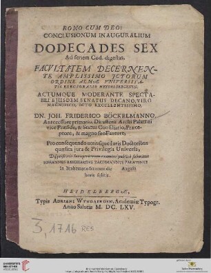 Conclusionum Inauguralium Dodecades Sex Ad seriem Cod. digestas
