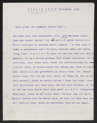 Brief von Hannes M. Avenarius an Margarete Hauptmann