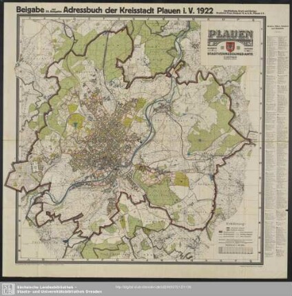 Karte : Beigabe zur 33. Ausgabe Adressbuch der Kreisstadt Plauen i. V. 1922