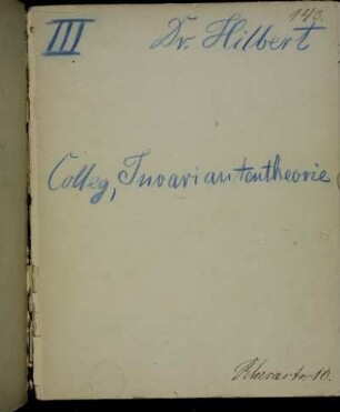 III. und IV. Colleg, Invariantentheorie