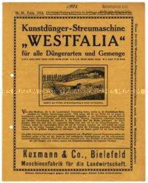 Kunstdünger-Streumaschine "Westfalia" für alle Düngerarten und Gemenge