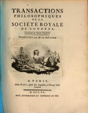 Transactions philosophiques de la Société Royale de Londres. 1734