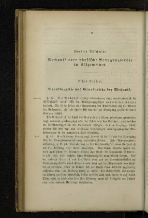 Zweiter Abschnitt. Mechanik oder physische Bewegungslehre im Allgemeinen.