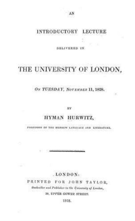 An introductory lecture delivered in the University of London / by Hyman Hurwitz