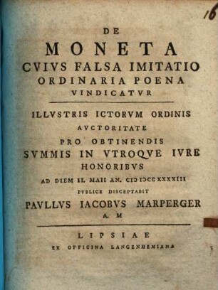 De moneta, cvivs falsa imitatio ordinaria poena vindicatvr
