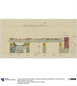 Darmstadt, Gartenbauaustellung, Skizzenblatt mit Vorderansicht der Pergola