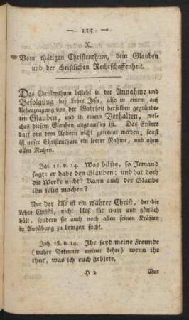 X. Vom thätigen Christenthum, dem Glauben und der christlichen Rechtschaffenheit
