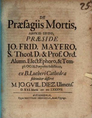 De praesagiis mortis, auspiciis divinis