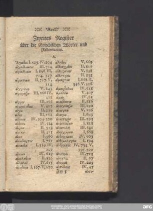 Zweites Register über die Griechischen Wörter und Redensarten.