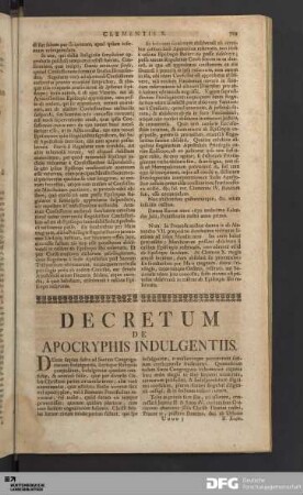 Decretum De Apocryphis Indulgentiis.