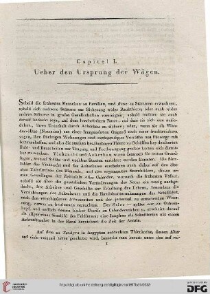 Capitel I: Ueber den Ursprung der Wägen
