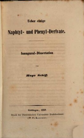 Ueber einige Naphtyl- und Phenyl-Derivate