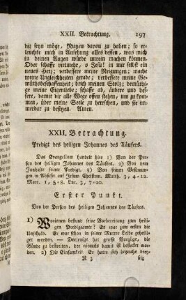 197-219, XXII. Betrachtung. Predigt des heiligen Johannes des Täufers. XXIII. Betrachtung. Jesus wird von dem heiligen Johannes gerauft.