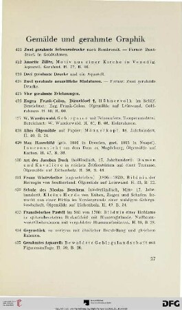 Gemälde und gerahmte Graphik (Nr. 421-463)