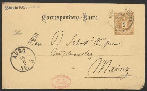 Brief an B. Schott's Söhne : 15.09.1886
