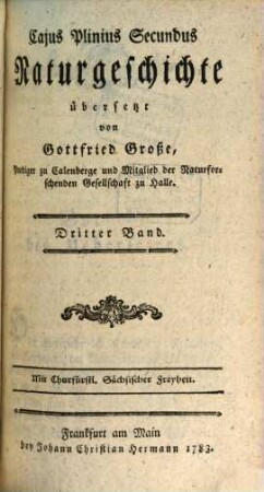 Cajus Plinius Secundus Naturgeschichte, Dritter Band