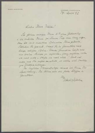 Brief von Karl Albiker an Georg Kolbe