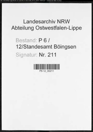 Sterberegister Standesamt Böingsen