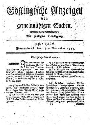46stes Stück. Sonnabend, den 18ten November 1775.