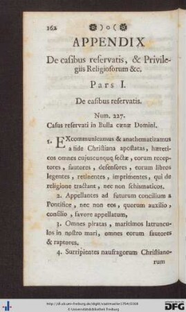 Pars I. De casibus reservatis.
